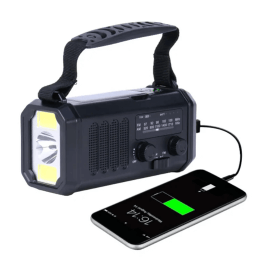 10,000mAh Emergency Radio – Solar, Hand Crank & Power Bank in One